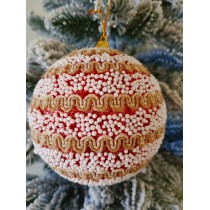 Новорічні кулі червоні в сніжку Ø100мм, ціна за набір 2 шт (SH262)